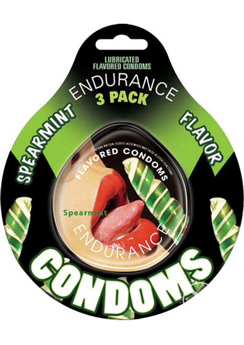 Lubricated Flavored Endurance Condoms 3 Per Pack - Spearmint
